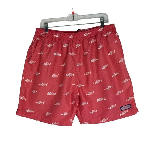 Vineyard Vines Other - Vineyard Vines Fish Printed Swim Trunks Shorts Men's Size L  Red Drawstring
